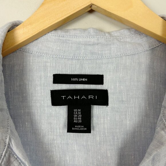 Tahari Blue 100% Linen Collared Pullover Top Beach Coastal Size 1X Women's - Picture 4 of 4